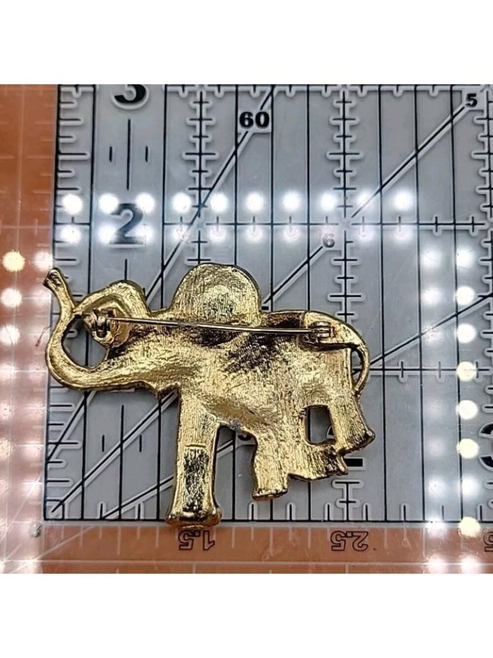 Gold-Tone Elephant Brooch Pin With Textured Finish Trunk Up for Good Luck - Picture 4 of 4